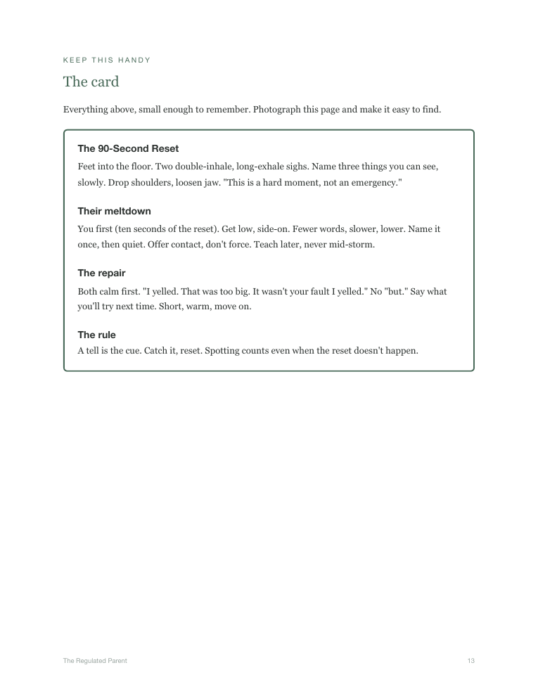 Workbook page: the quick reference card